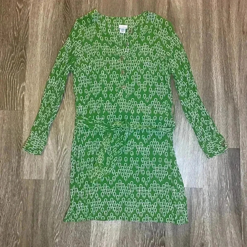 Womens Jaclyn Smith Green Print Dress with Belt - S